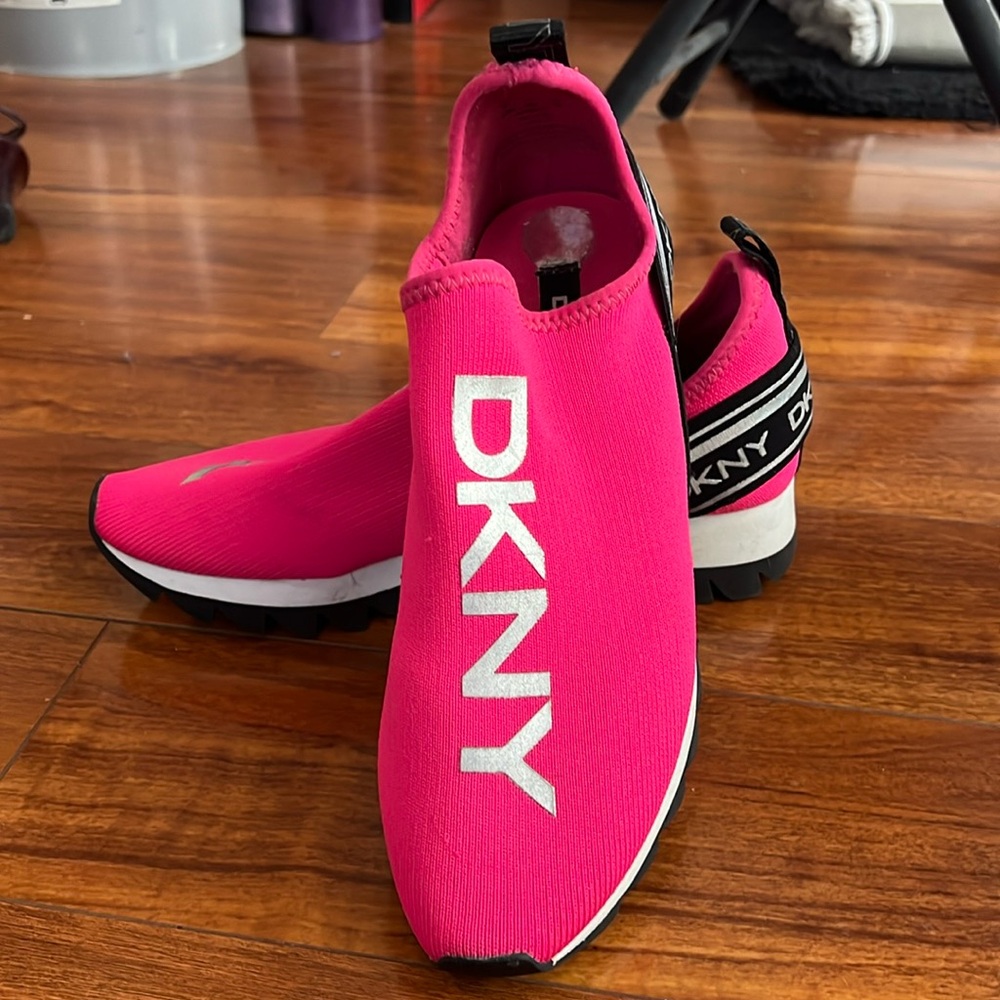 DKNY slip on sneakers, 8.5 Pink w/ black trim
